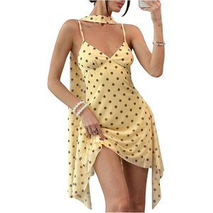 image:imageFloerns Womens Y2k Polka Dots Mini Dress V Neck Ruffle Going Out Dresses with ScarfLight Yellow
