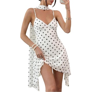 image:imageFloerns Womens Y2k Polka Dots Mini Dress V Neck Ruffle Going Out Dresses with ScarfWhite