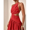 image:imageFloerns Womens Cut Out Summer Dresses Asymmetrical Neck Tie Backless Beach Vacation Long DressesRed