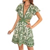 image:imageFloerns Womens Cut Out Tropical Summer Dresses V Neck Ruffle Short Sleeve A Line Beach Mini Sun DressGreen