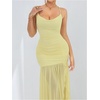 image:imageFloerns Womens Floral Cowl Neck Halter Dress Sleeveless Split Ruffle Vacation Maxi DressesPale Yellow