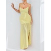 image:imageFloerns Womens Floral Cowl Neck Halter Dress Sleeveless Split Ruffle Vacation Maxi DressesPale Yellow
