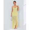 image:imageFloerns Womens Floral Cowl Neck Halter Dress Sleeveless Split Ruffle Vacation Maxi DressesPale Yellow