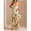 image:imageFloerns Womens Floral Cowl Neck Halter Dress Sleeveless Split Ruffle Vacation Maxi DressesYellow