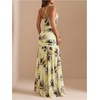 image:imageFloerns Womens Floral Cowl Neck Halter Dress Sleeveless Split Ruffle Vacation Maxi DressesYellow