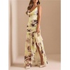 image:imageFloerns Womens Floral Cowl Neck Halter Dress Sleeveless Split Ruffle Vacation Maxi DressesYellow