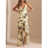image:imageFloerns Womens Floral Cowl Neck Halter Dress Sleeveless Split Ruffle Vacation Maxi DressesYellow