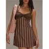 image:imageFloerns Womens Striped Halter Mini Dress Summer Sleeveless Twist Front A Line Going Out DressesBrown