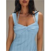 image:imageFloerns Womens Striped Halter Mini Dress Summer Sleeveless Twist Front A Line Going Out DressesLight Blue