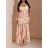 image:imageFloerns Womens Summer Plus Size Floral Maxi Dress Ruched Spaghetti Strap Backless Ruffle Slit Party DressesLight Yellow