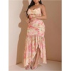 image:imageFloerns Womens Summer Plus Size Floral Maxi Dress Ruched Spaghetti Strap Backless Ruffle Slit Party DressesLight Yellow