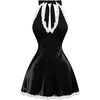 image:imageFloerns Womens Plus Size Satin Lace Trim Halter Dress Sleeveless Birthday Wedding Guest A Line DressesBlack