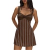 image:imageFloerns Womens Striped Halter Mini Dress Summer Sleeveless Twist Front A Line Going Out DressesBrown