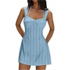 image:imageFloerns Womens Striped Halter Mini Dress Summer Sleeveless Twist Front A Line Going Out DressesLight Blue