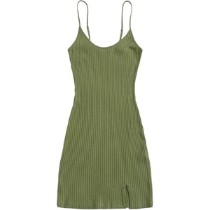 image:imageFloerns Womens Casual Solid Sleeveless Cami Split Hem Ribbed Knit Bodycon Mini DressA Green