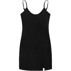 image:imageFloerns Womens Casual Solid Sleeveless Cami Split Hem Ribbed Knit Bodycon Mini DressBlack