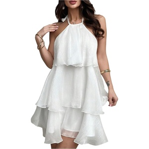image:imageFloerns Womens Elegant Ruffle Tiered Tie Backless Halter Chiffon Dress  Flowy Sleeveless A Line Mini Dresses Perfect for Beach VacationWhite