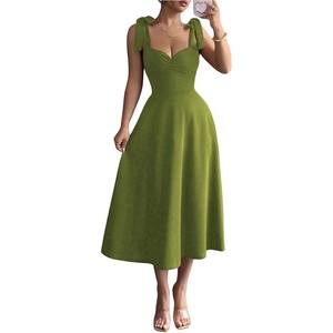 image:imageFloerns Womens Elegant Wedding Guest Dresses Bow Flare Ruffle Cocktail Party Summer Midi DressArmy Green
