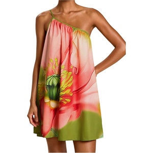 image:imageFloerns Womens One Shoulder Floral Dress Sleeveless Summer Vacation Flowy Mini DressesGreen