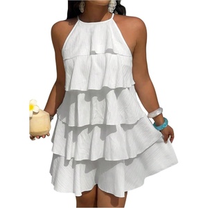 image:imageFloerns Womens Plus Size Halter Ruffle Mini Dress Summer Sleeveless Tiered Casual Vacation DressesWhite
