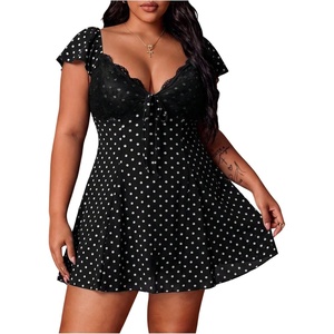 image:imageFloerns Womens Plus Size Y2k Lace Mini Dress Cheetah Sweetheart Neck A Line Date Night Party DressesBlack White Polka Dots
