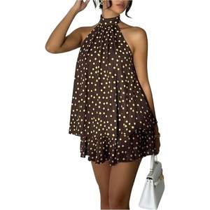 image:imageFloerns Womens Polka Dots Halter A Line Mini Dress Drop Waist Sleeveless Going Out DressesBrown and Yellow
