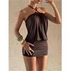 image:imageFloerns Womens Cut Out Halter Dress Sleeveless Ruched Date Night Dresses  Bodycon Mini Party Country Concert Club OutfitsCoffee