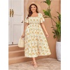 image:imageFloerns Womens Plus Size Floral Square Neck Short Sleeve Maxi Dress  A Line Flounce Wedding Guest Spring Summer Easter Curvy Sundress Picnic Flared HemYellow Multi