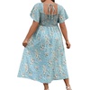 image:imageFloerns Womens Plus Size Floral Square Neck Short Sleeve Maxi Dress  A Line Flounce Wedding Guest Spring Summer Easter Curvy Sundress Picnic Flared HemLight Blue