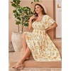 image:imageFloerns Womens Plus Size Floral Square Neck Short Sleeve Maxi Dress  A Line Flounce Wedding Guest Spring Summer Easter Curvy Sundress Picnic Flared HemYellow Multi