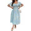 image:imageFloerns Womens Plus Size Floral Square Neck Short Sleeve Maxi Dress  A Line Flounce Wedding Guest Spring Summer Easter Curvy Sundress Picnic Flared HemLight Blue