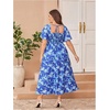 image:imageFloerns Womens Plus Size Floral Square Neck Short Sleeve Maxi Dress  A Line Flounce Wedding Guest Spring Summer Easter Curvy Sundress Picnic Flared HemBlue Multi