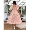 image:imageFloerns Womens Plus Size Floral Square Neck Short Sleeve Maxi Dress  A Line Flounce Wedding Guest Spring Summer Easter Curvy Sundress Picnic Flared HemPink