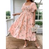 image:imageFloerns Womens Plus Size Floral Square Neck Short Sleeve Maxi Dress  A Line Flounce Wedding Guest Spring Summer Easter Curvy Sundress Picnic Flared HemPink