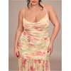 image:imageFloerns Womens Summer Plus Size Floral Maxi Dress Ruched Spaghetti Strap Backless Ruffle Slit Party DressesButter Yellow