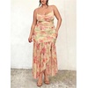 image:imageFloerns Womens Summer Plus Size Floral Maxi Dress Ruched Spaghetti Strap Backless Ruffle Slit Party DressesButter Yellow
