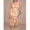 image:imageFloerns Womens Summer Plus Size Floral Maxi Dress Ruched Spaghetti Strap Backless Ruffle Slit Party DressesButter Yellow