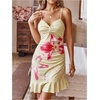image:imageFloerns Womens Summer Tropical Twist Front Ruched Ruffle Hem Bodycon Dress  Floral Print Sleeveless Hawaiian Vacation Outifits Boho Cami DressesApricot