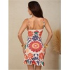 image:imageFloerns Womens Summer Tropical Twist Front Ruched Ruffle Hem Bodycon Dress  Floral Print Sleeveless Hawaiian Vacation Outifits Boho Cami DressesLight Apricot