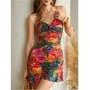 image:imageFloerns Womens Summer Tropical Twist Front Ruched Ruffle Hem Bodycon Dress  Floral Print Sleeveless Hawaiian Vacation Outifits Boho Cami DressesPink Multi