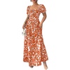 image:imageFloerns Womens Floral Short Puff Sleeve Milkmaid Boho A Line Long Dresses  Floral Polka Dots Flowy Beach Vacation Summer Cottage Core Resort Wear Maxi DressOrange