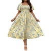 image:imageFloerns Womens Plus Size Floral Square Neck Short Sleeve Maxi Dress  A Line Flounce Wedding Guest Spring Summer Easter Curvy Sundress Picnic Flared HemYellow