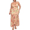 image:imageFloerns Womens Summer Plus Size Floral Maxi Dress Ruched Spaghetti Strap Backless Ruffle Slit Party DressesButter Yellow