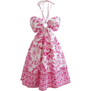 image:imageFloerns Womens Floral Halter Vacation Sleeveless Cut Out Boho Cami Dress  Halter Neck Backless Wedding Guest Summer Beach Vacation Outfits Short Boho SundressesLight Pink