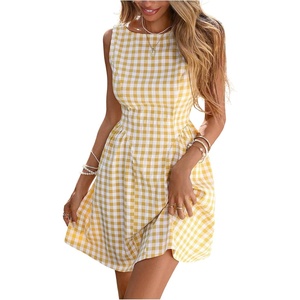 image:imageFloerns Womens Gingham Y2k Dress Sleeveless Crewneck Belt Going Out A Line DressesYellow