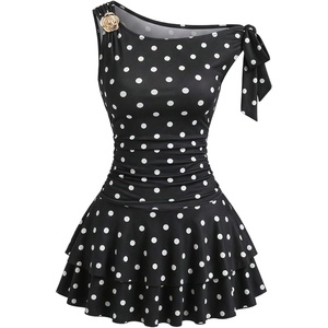 image:imageFloerns Womens Off The Shoulder Metal Floral Layered Hem Mini Dresses  Off The Shoulder Metal Floral Asymmetrical Neck Ruched Waist Layered Ruffle Hem Mini DressesBlack Polka Dots