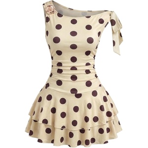 image:imageFloerns Womens Off The Shoulder Metal Floral Layered Hem Mini Dresses  Off The Shoulder Metal Floral Asymmetrical Neck Ruched Waist Layered Ruffle Hem Mini DressesYellow Polka Dots