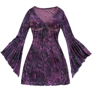 image:imageFloerns Womens Western Cowgirl Bell Sleeve Boho Country Floral Mini Dress  Country Concert Outfit Western Cowgirl Vibe Boho Vintage Hippie Style Butterfly Sleeve DetailPurple