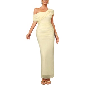 image:imageFloerns Womens Elegant Off The Shoulder Bodycon Dress Twist Ruched Wedding Guest Long DressesApricot