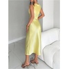 image:imageFloerns Womens Elegant Satin Draped Midi Dress Sleeveless Ruched Bodycon Party Cocktail DressesYellow